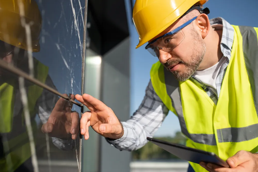 Überprüfung der Aussenfassade vor der Reinigung
